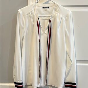 Tommy Hilfiger White Tie Front Blouse with Bib Collar